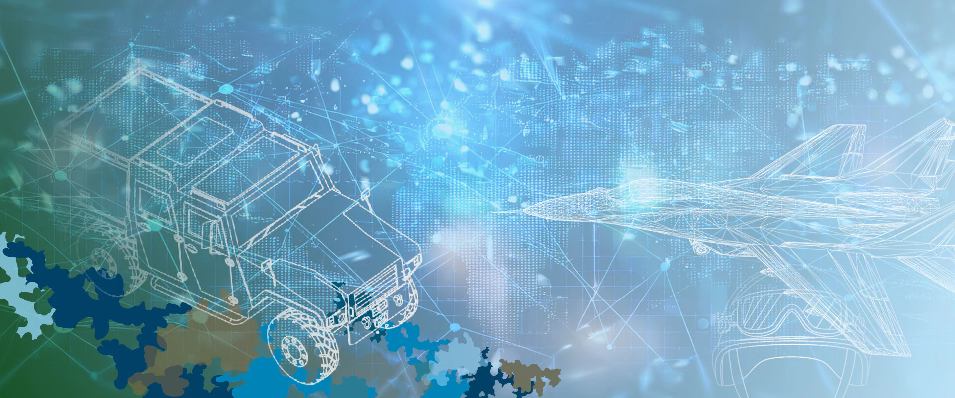 Bildbeschreibung / description: Millitärfahrzeuge vor futuristischem Hintergrund